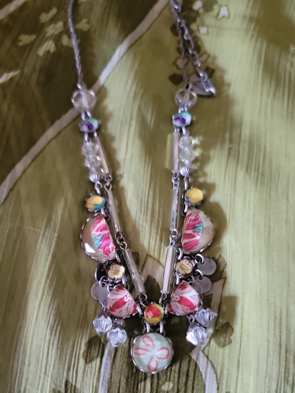 Ayala Bar Silver-Tone Floral Bead Statement Necklace in Pink and Yellow